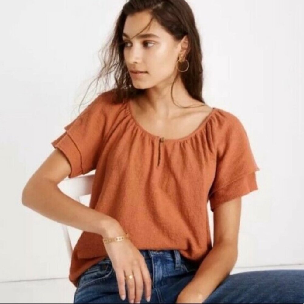 Madewell Women’s S Texture & Thread Burnt Orange Tiered Short Sleeve Top